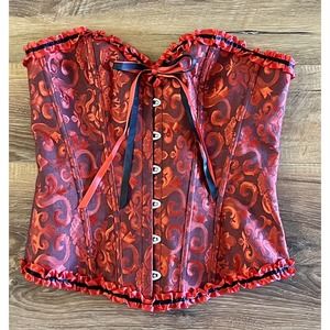 Women Bustier Burlesque Boned Corset Top Waist Basque Lingerie‎ Shaper L Red